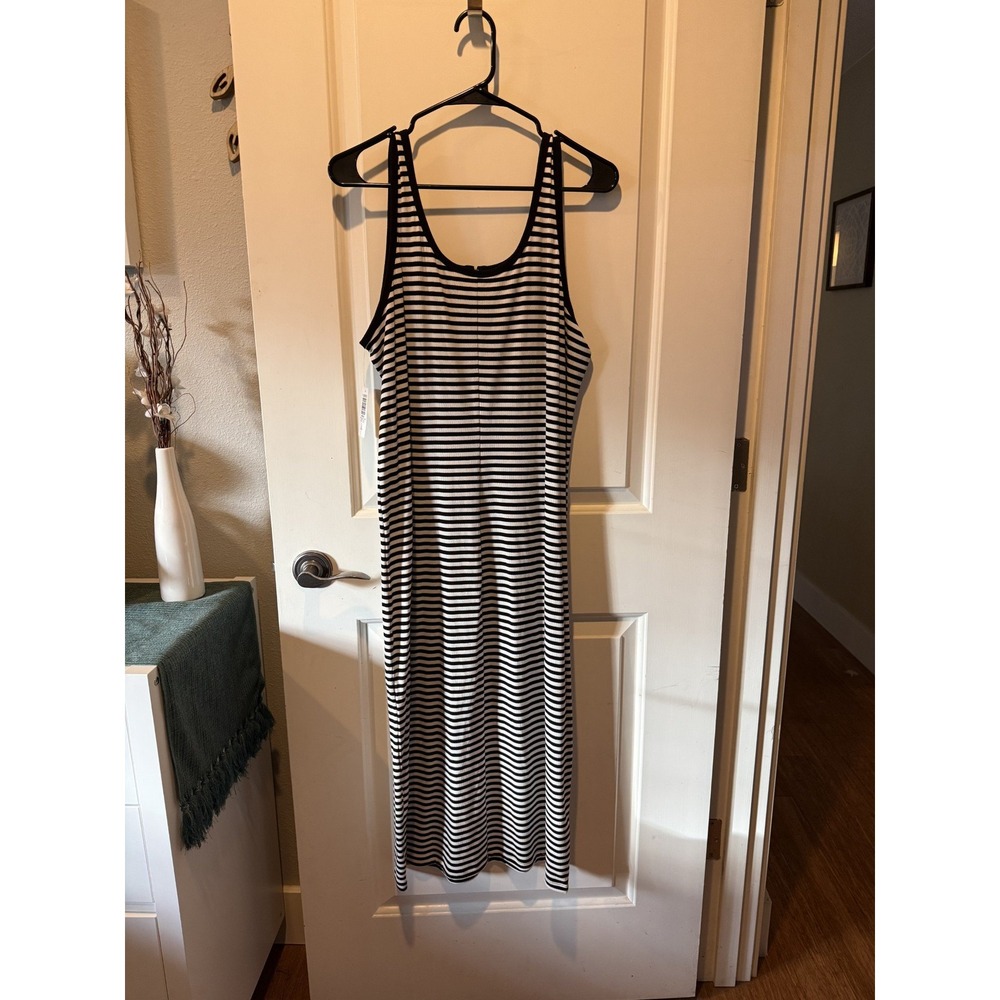 Torrid Black White Striped Ribbed Hook‎ Eye Front Midi Bodycon Tank Dress Womens - Picture 8 of 8